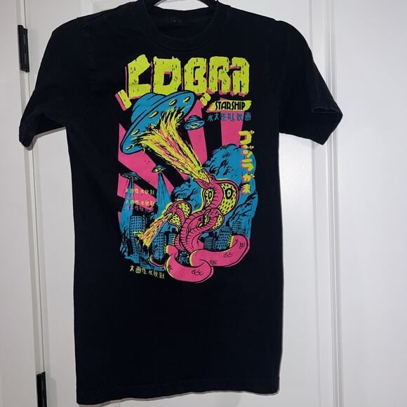 COBRA STARSHIP Yellow/Pink/Blue BLACKLIGHT DECAL Alien Flame Snake T-SHIRT sz S